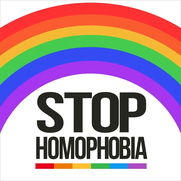 Stop Homophobia Stilvoller Schwarzer Texteffekt Mit Lgbt Flagge Und Regenbogenvektorillustration — Stockvektor