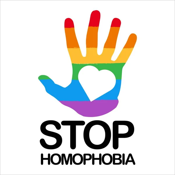 Stop Homofobia Digital Black Text Effect Lgbt Flag Hand Shape — Vector de stock