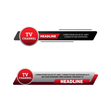Stylish TV Channel live news headline with metallic black and red color shade, Live news headline with font design on black and red metallic shade, Lower third headline for TV news. clipart