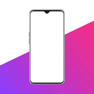 Renkli arka planda beyaz ekranlı cep telefonu mozaik vektör çizimi, reklam amaçlı beyaz ekranlı cep telefonu vektörü, mobil reklam modeli.