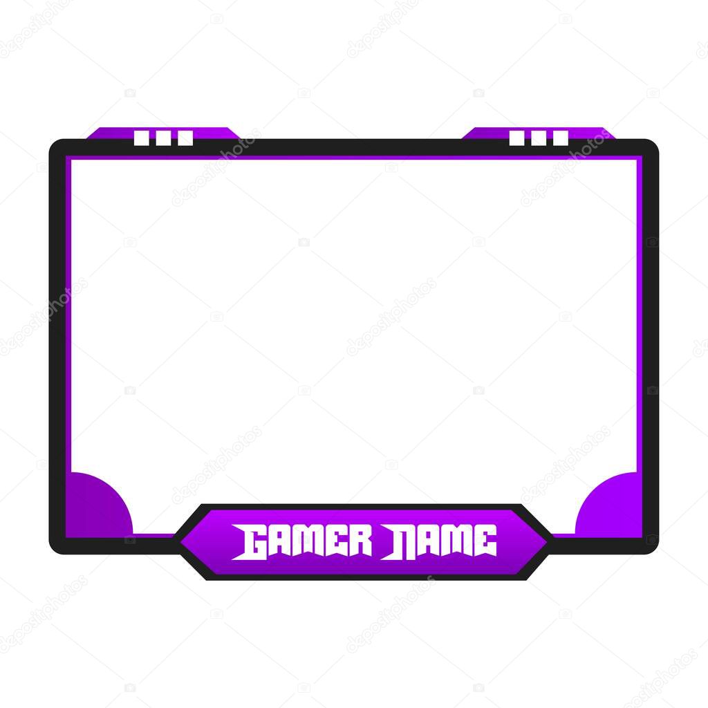 Purple-colored gaming frame overlay for live gaming streamers. Live Streamer overlay vector illustration with purple color. Stylish Gaming overlay.