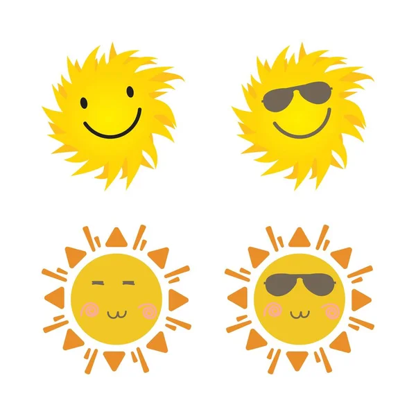 Lindo Sol Con Cara Sonriente Gafas Sol Frescas Pegatina Solar — Vector de stock