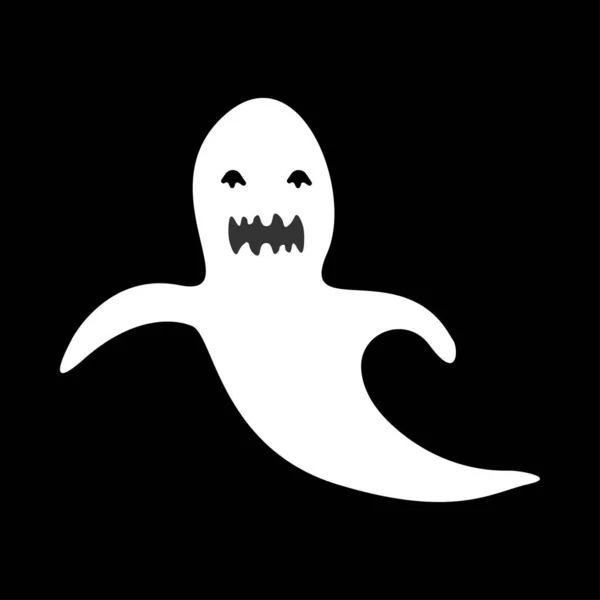 Halloween Diseño Simple Fantasma Blanco Sobre Fondo Negro Fantasma Con — Vector de stock