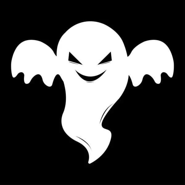 Fantasma Blanco Halloween Con Ojos Diablo Diseño Sobre Fondo Negro — Vector de stock