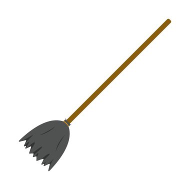 Cadılar Bayramı cadı süpürgesi tasarım vektör çizimi. Siyah ve ahşap tonlu cadı süpürgesi tasarımı. Cadılar Bayramı partisi unsurları cadı süpürgesi ile tasarlandı.