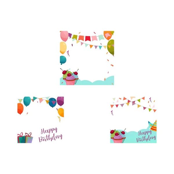 Happy Birthday Design Vector Illustration Frame Cakes Gifts Other Party — Stock Vector