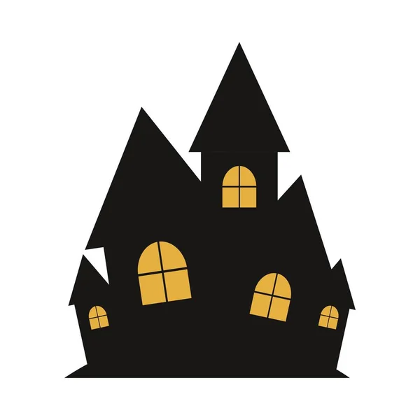万圣节恐怖的房子设计 带有黄色和黑色的阴影 在白色背景上的可怕的房屋轮廓矢量设计 带有室内病媒的万圣节活动的设计 — 图库矢量图片