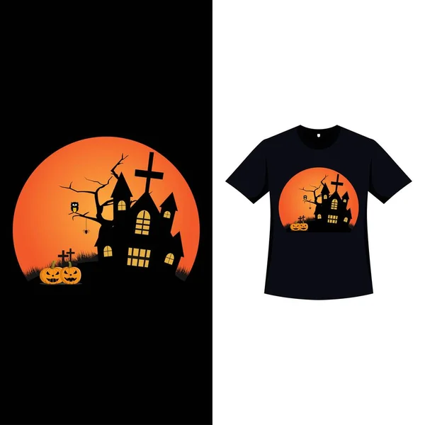 Shirt Halloween Design Con Colore Vintage Casa Infestata Design Della — Vettoriale Stock