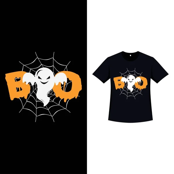 Shirt Couleur Noire Halloween Avec Fantôme Blanc Typographie Orange Conception — Image vectorielle