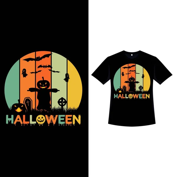 Shirt Couleur Vintage Halloween Avec Épouvantail Effrayant Conception Vêtements Mode — Image vectorielle