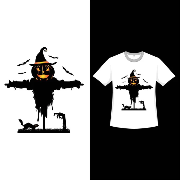 Halloween Design Retrò Colore Shirt Con Uno Spaventapasseri Spettrale Halloween — Vettoriale Stock