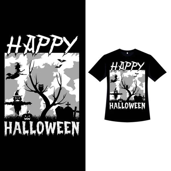 Glad Halloween Retro Färg Shirt Design Med Fågelskrämma Halloween Mode — Stock vektor