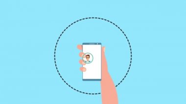 Sosyal medya aktiviteleri için profesyonel ve yaratıcı akıllı telefon animasyon videosu. Cep telefonu ve yüzen karakterlerle sosyal medya animasyon videosu. Cep telefonuyla 4K animasyon videosu.