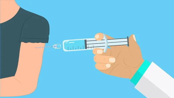 Läkare Ger Vaccinspruta Till Patientvektor Läkare Använder Spruta För Att — Stock vektor