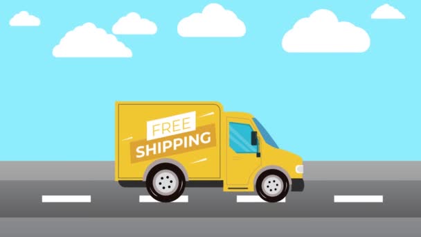 Free Delivery Services Concept Animation Delivery Truck Animated Video Free — Stock Video