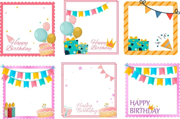 Happy Birthday Photo Frame Design Gifts Balloons Other Party Elements — Stockový vektor