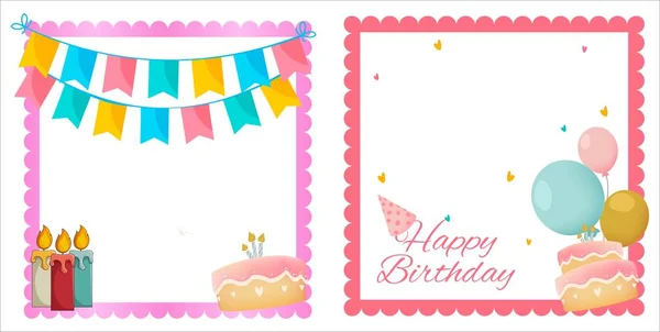 Narozeninové Přání Design Rámu Dorty Party Banner Happy Birthday Photo — Stockový vektor