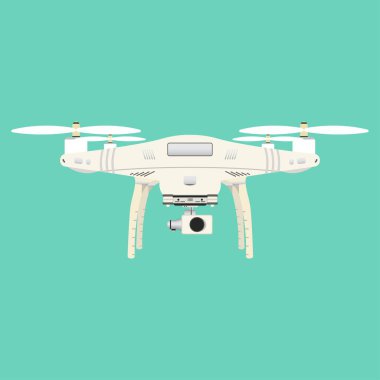 İnsansız hava aracı yeşil arka planda izole edildi. Gerçekçi İHA çizimi. Kameralı Quadcopter. Fotoğraf çeken ya da video kaydeden uzaktan kumandalı hava aracı.