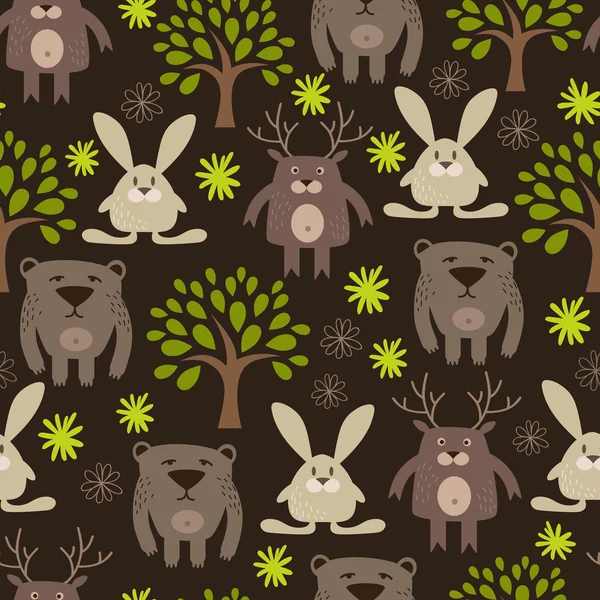 Forest animals seamless background. — Stock Vector