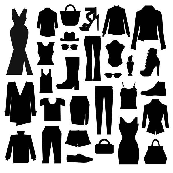 Conjunto de silhuetas de roupas de moda —  Vetores de Stock