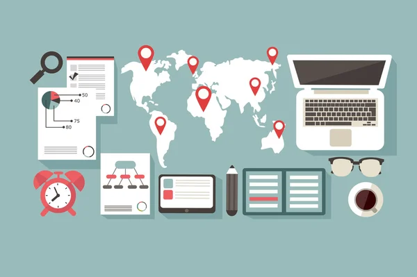 Mapa del mundo. espacio de trabajo . — Vector de stock