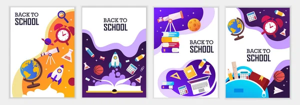 Back School Banners Set Colorful Templates Banners Posters Flyers Covers — Stock Vector