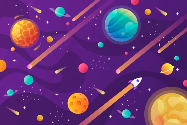 Fondo Espacial Dibujos Animados Con Forma Abstracta Planetas Caída Asteroides — Vector de stock