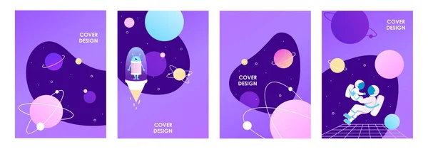 Conjunto Bandeiras Espaciais Abstratas Desenho Apresentação Científica Astronautas Espaço Universo — Vetor de Stock