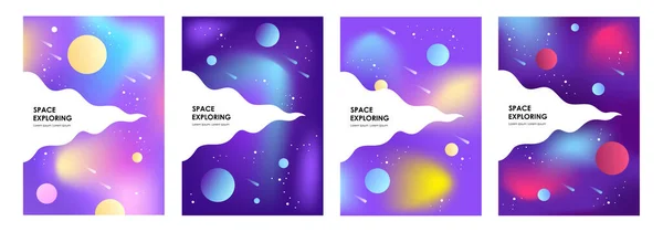 Soyut Uzay Afişleri Seti Gezegenler Evren Galaksi Kapaklar Posterler Broşürler — Stok Vektör
