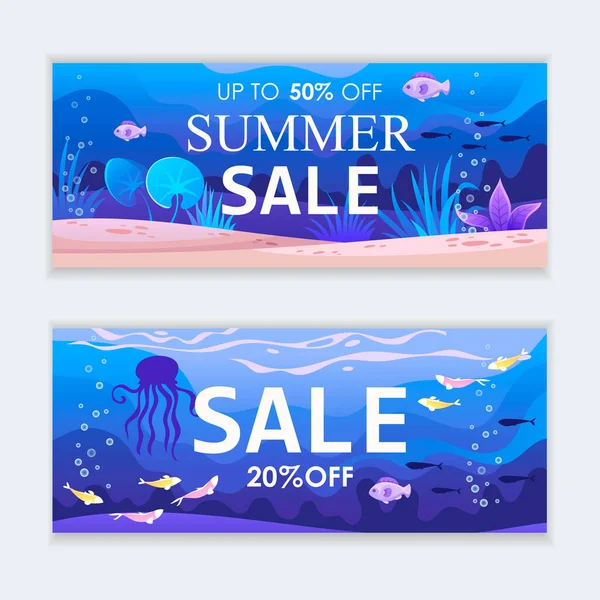 Set Banner Templates Sea Design Summer Sale Percent Design Poster Stock Illustration