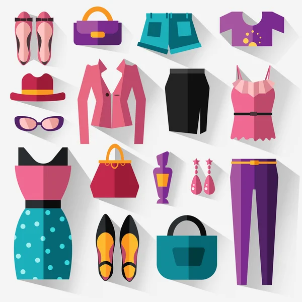 Conjunto de roupas e acessórios femininos — Vetor de Stock