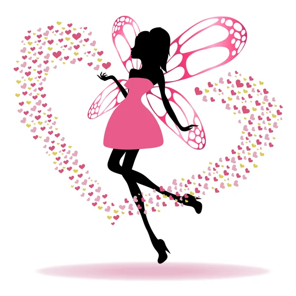 Fairy with wings and heart — Stock Vector