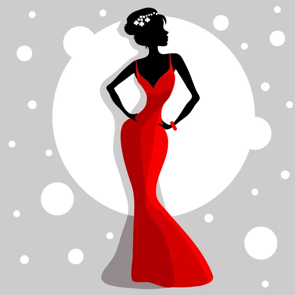 Girl in red evening dress — Stock Vector