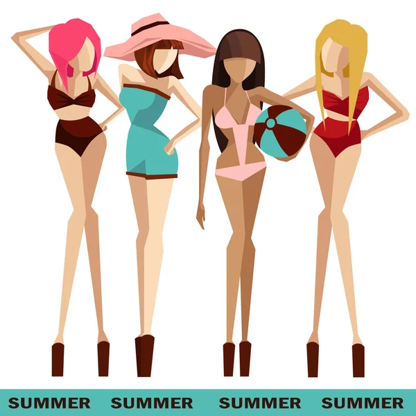 Chicas de playa en bikinis — Archivo Imágenes Vectoriales