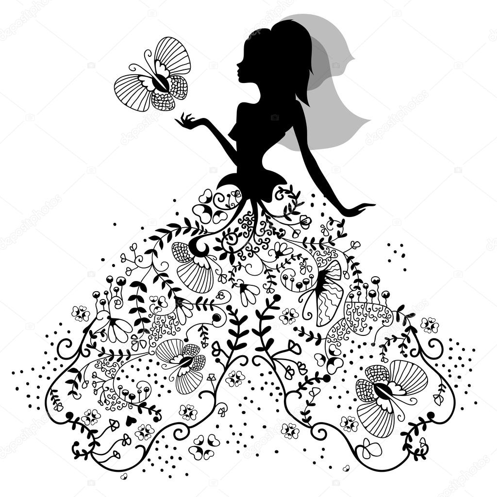 silhouette of bride with butterfly