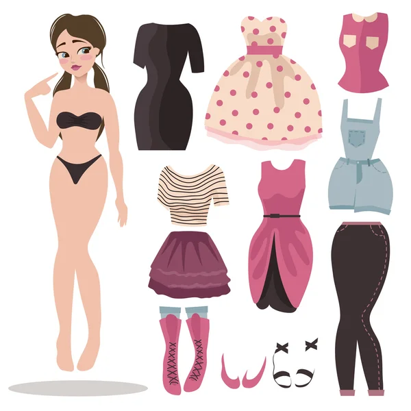 Niña y conjunto de ropa femenina — Vector de stock