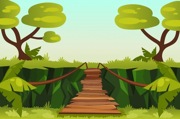 Puente sobre el precipicio en la selva . — Vector de stock