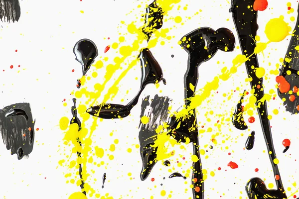 抽象表現カラフルなスプラッシュ背景 明るい水彩の背景イラスト 滴下技術 黒と白と赤と黄色 水平方向 — ストック写真