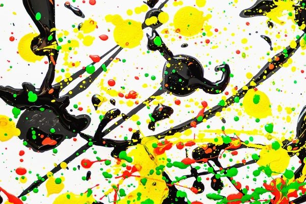 Abstract expression colorful splash background. bright Watercolor background illustration. dripping technique. black and white and red and yellow and green. horizontal orientation.