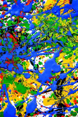 Soyut ifade renkli sıçrama arkaplanı. Renkleri karıştır. parlak suluboya arkaplan çizimi. Damlatma tekniği. Mavi ve siyah ve beyaz ve kırmızı ve sarı ve yeşil ve turuncu. düşey yönelim