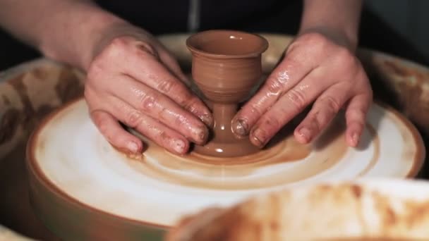 Hands Working Clay Potter Wheel Potter Shapes Clay Product Pottery — Stock Video