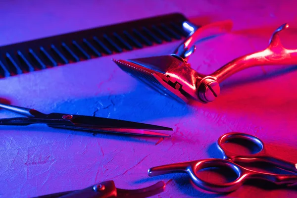 Red Blue Psychedelia Cinematic Aesthetics Surface Old Barber Tools Vintage Royalty Free Stock Photos