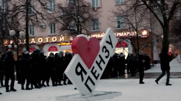 Polícia Trabalha Comício 2021 Rússia Cidade Penza Dispersão Protesto Pacífico — Vídeo de Stock