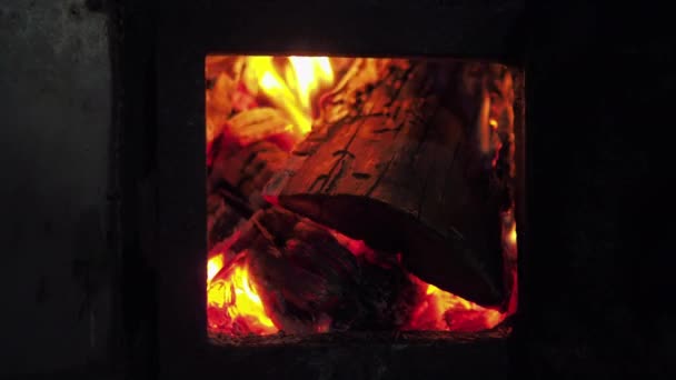 Spalanie Drewna Opałowego Piecu Strzelaj Bliska — Wideo stockowe