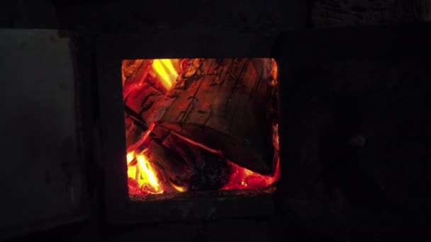 Quemando Leña Estufa Fuego Cerca — Vídeo de stock