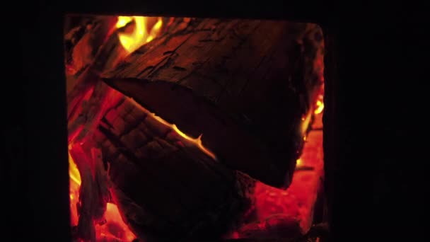 Spalanie Drewna Opałowego Piecu Strzelaj Bliska — Wideo stockowe