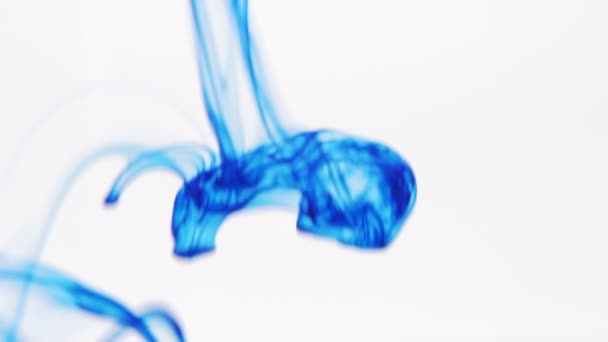 Blaue Farbe Farbe Farbe fällt in Wasser Zeitlupe Video mit Kopierraum. Inky Wolke wirbelt fließend unter Wasser. — Stockvideo