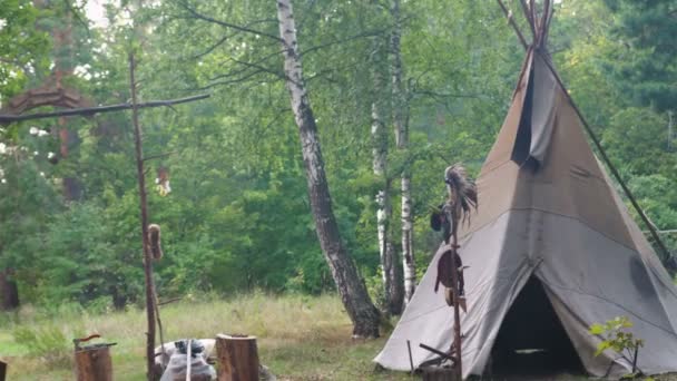 Leśny Dom Indian Wigwam Indiański Tipi Życie Koczowniczych Plemion Wigwam — Wideo stockowe