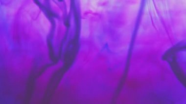 Mavi ve kırmızı renkli mürekkep, suda yavaş çekimde fotokopi alanı ile birlikte düşer. Su altında dönen mürekkepli bulut. 4k