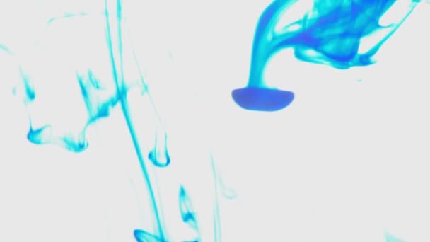 ブルーカラーのペイントインクは コピースペース付きのウォータースローモーションビデオで低下します 水中を渦巻く雲 — ストック動画